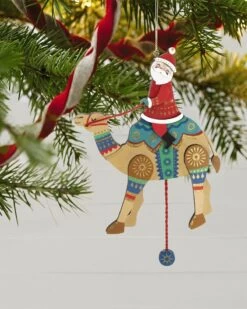 Hallmark Pull-String Camel With Santa Wood Ornament