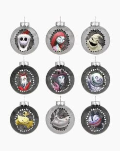 Hallmark Disney Tim Burton's The Nightmare Before Christmas Halloween Town Glass Ornaments (Set Of 9)