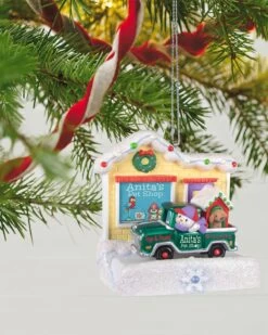Hallmark Happy Holiday Parade Collection Anita's Pet Shop Musical Ornament With Light