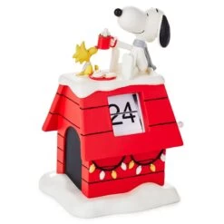 Hallmark Peanuts® Snoopy And Woodstock On Doghouse Christmas Countdown Calendar Figurine, 6.25"